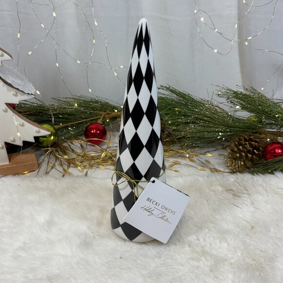 Becki Owens Black White Checkered Tree 13" MacKenzie Style Ceramic Christmas - Picture 3 of 4